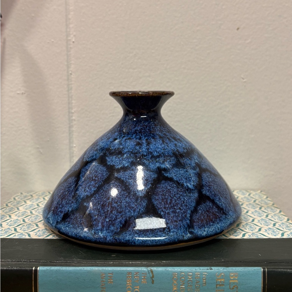 Dotson signed pottery lamp wheel/vase thrown fish scale Blue glaze 3.5/5#artdeco